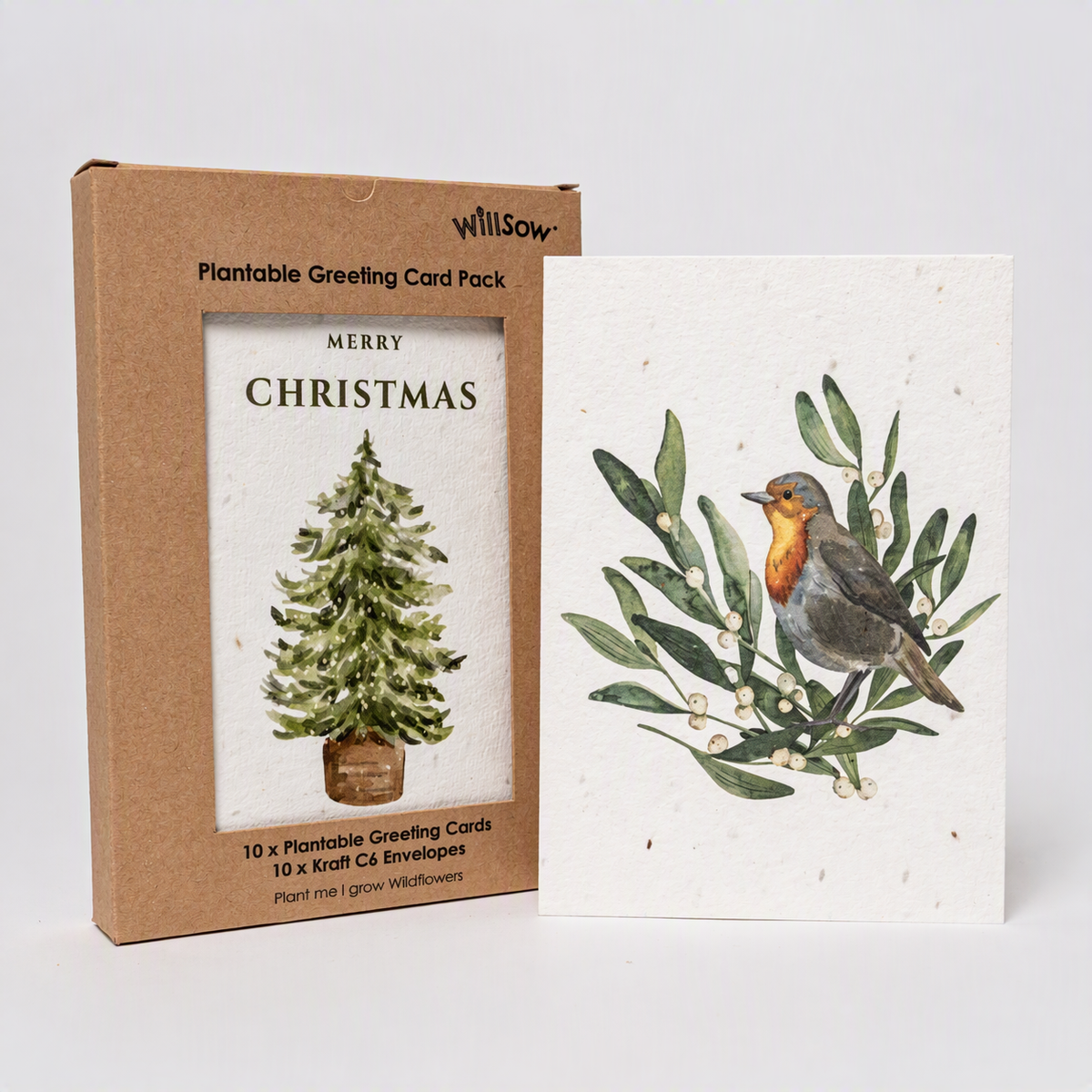 Pack of 10 Mixed Robin and Tree Plantable Christmas Cards