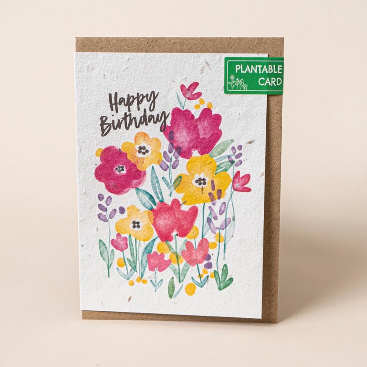 Happy Birthday Watercolour Flowers Plantable Greeting Card